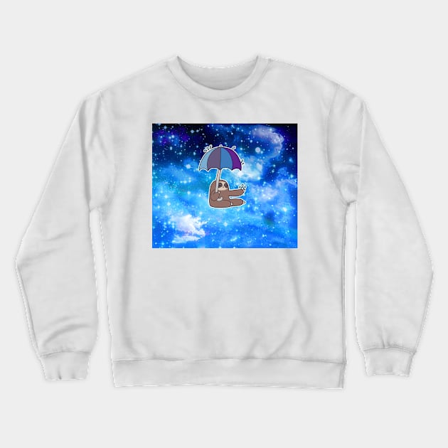 Sloth Umbrella Night Sky Crewneck Sweatshirt by saradaboru